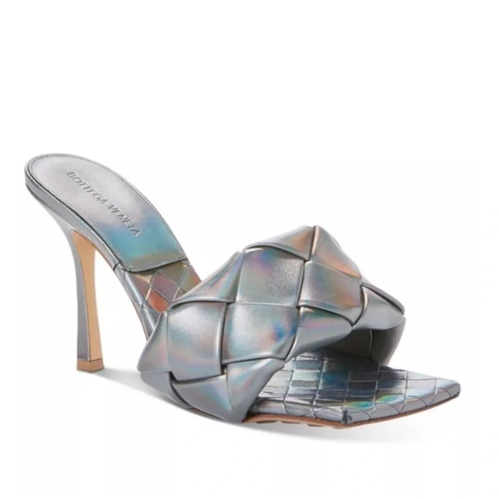 New Bottega Veneta Lido woven high‎ heel slide sandal size 37EU